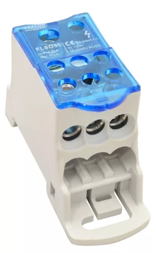 Tracon FLSO50 Fővezetéki leágazó sorkapocs nyitható fedéllel 1×50(35)mm2 / 6×25(16)mm2, 1000VAC/DC, 125A