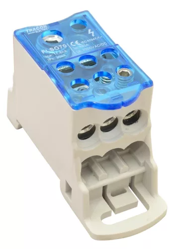Tracon FLSO70 Fővezetéki leágazó sorkapocs nyitható fedéllel 1×70(50)mm2 / 6×25(16)mm2, 1000VAC/DC, 160A