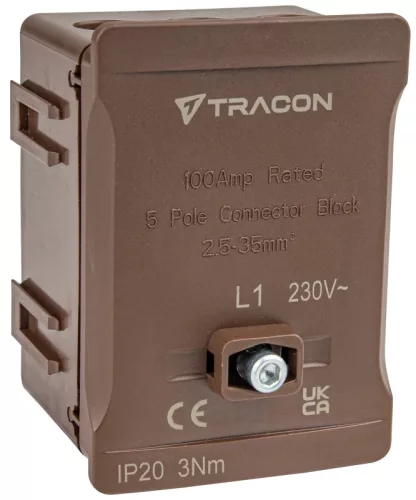 Tracon FSK35B Fővezetéki sorozatkapocs, plombálható, barna 2x35mm2 / 3x35mm2, 690VAC, 100A