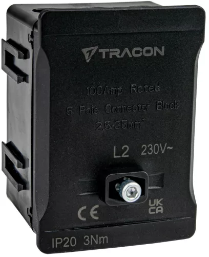 Tracon FSK35F Fővezetéki sorozatkapocs, plombálható, fekete 2x35mm2 / 3x35mm2, 690VAC, 100A