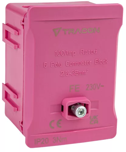 Tracon FSK35R Fővezetéki sorozatkapocs, plombálható, rózsaszín 2x35mm2 / 3x35mm2, 690VAC, 100A