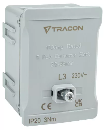 Tracon FSK35SZ Fővezetéki sorozatkapocs, plombálható, szürke 2x35mm2 / 3x35mm2, 690VAC, 100A