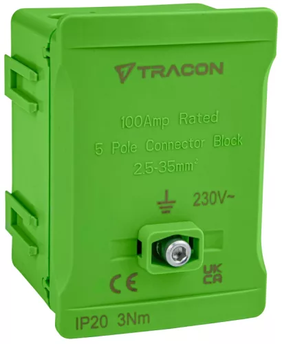 Tracon FSK35Z Fővezetéki sorozatkapocs, plombálható, zöld 2x35mm2 / 3x35mm2, 690VAC, 100A