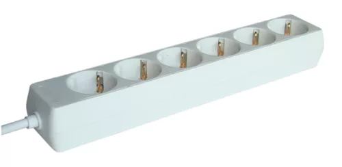 Tracon H6-5M, Hordozható elosztósáv, normál, fehér 6×SCHUKO, 5m, max.16A, 250VAC, 3680W, 3x1,5mm2, H05VV-F