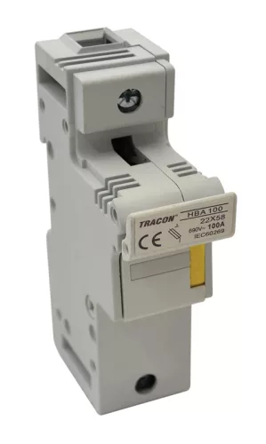 Tracon HBA-1P-100, Szakaszolókapcsoló-biztosító hengeres bizt.hoz, maszkolható 100A, 22x58mm; Un=230V/400V
