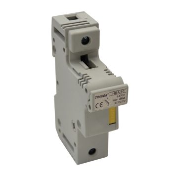   Tracon HBA-1P-50, Szakaszolókapcsoló-biztosító hengeres bizt.hoz, maszkolható 50A, 14x51mm; Un=230V/400V