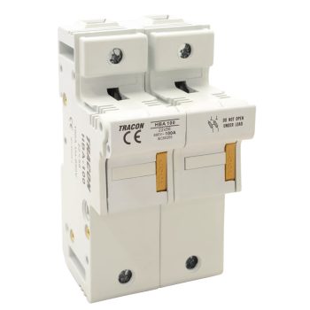   Tracon HBA-2P-100, Szakaszolókapcsoló-biztosító hengeres bizt.hoz, maszkolható 100A; 22x58mm; Un=230V/400V