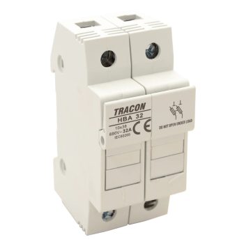   Tracon HBA-2P-32, Szakaszolókapcsoló-biztosító hengeres bizt.hoz, maszkolható 32A, 10x38mm; Un=230V/400V
