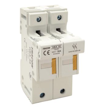   Tracon HBA-2P-50, Szakaszolókapcsoló-biztosító hengeres bizt.hoz, maszkolható 50A, 14x51mm; Un=230V/400V