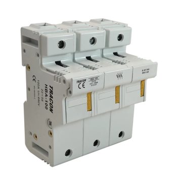   Tracon HBA-3P-100, Szakaszolókapcsoló-biztosító hengeres bizt.hoz, maszkolható 100A, 22x58mm; Un=230V/400V