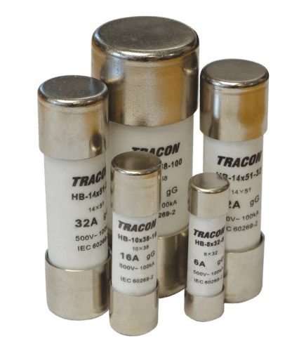 Tracon HBM-10X38-1, Hengeres biztosító aM 1A,500V,100kA,10x38