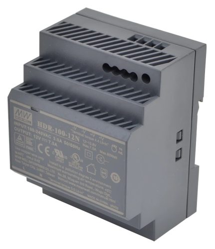 Tracon HDR-100-12N, DIN sínre szerelhető tápegység szabályozható DC kimenettel 85-264 VAC / 12-13,8 VDC; 90 W; 0-7,5 A