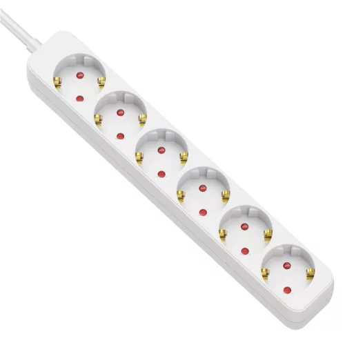 Tracon HE6 hordozható elosztósáv 6×SCHUKO 1,5 m fehér