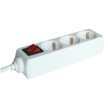   Tracon HK3, Hordozható elosztósáv kapcsolóval, normál, fehér 3×SCHUKO, 1,5m, max.16A, 250VAC, 3680W, 3x1,0mm2, H05VV-F