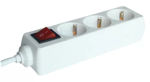 Tracon HK3, Hordozható elosztósáv kapcsolóval, normál, fehér 3×SCHUKO, 1,5m, max.16A, 250VAC, 3680W, 3x1,0mm2, H05VV-F