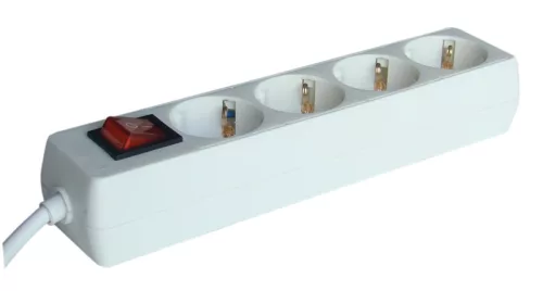 Tracon HK4-5M, Hordozható elosztósáv kapcsolóval, normál, fehér 4×SCHUKO, 5m, max.16A, 250VAC, 3680W, 3x1,5mm2, H05VV-F