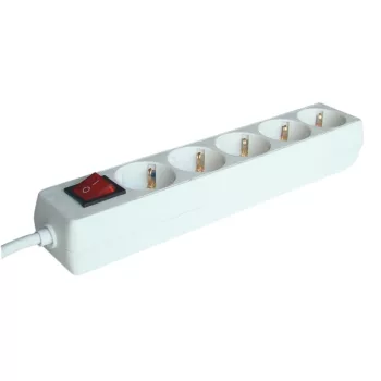   Tracon HK5, Hordozható elosztósáv kapcsolóval, normál, fehér 5×SCHUKO, 1,5m, max.16A, 250VAC, 3680W, 3x1,0mm2, H05VV-F