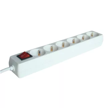   Tracon HK6-5M, Hordozható elosztósáv kapcsolóval, normál, fehér 6×SHUKO, 5m, max.16A, 230V, 3680W, 3x1,5mm2, H05VV-F