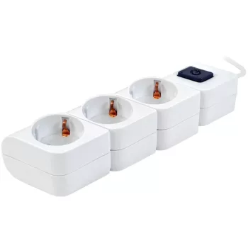   Tracon HKD-3, Hordozható elosztósáv kapcsolóval, fehér 3×SCHUKO, 1,4m, max.16A, 250VAC, 3680W, 3x1mm2, H05VV-F
