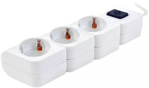 Tracon HKD-3, Hordozható elosztósáv kapcsolóval, fehér 3×SCHUKO, 1,4m, max.16A, 250VAC, 3680W, 3x1mm2, H05VV-F