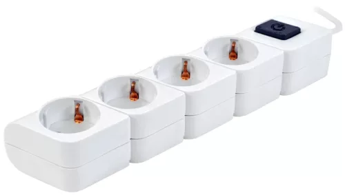 Tracon HKD-4, Hordozható elosztósáv kapcsolóval, fehér 4×SCHUKO, 1,4m, max.16A, 250VAC, 3680W, 3x1mm2, H05VV-F