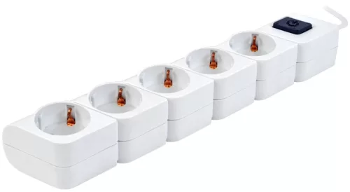 Tracon HKD-5, Hordozható elosztósáv kapcsolóval, fehér 5×SCHUKO, 1,4m, max.16A, 250VAC, 3680W, 3x1mm2, H05VV-F