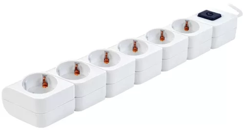 Tracon HKD-6, Hordozható elosztósáv kapcsolóval, fehér 6×SCHUKO, 1,4m, max.16A, 250VAC, 3680W, 3x1mm2, H05VV-F