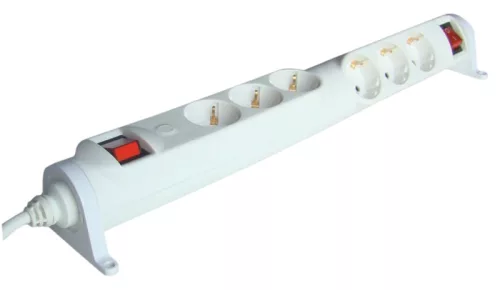 Tracon HRRK3/3, Forgatható-rögzíthető elosztósáv, kapcsolós 2×3×SCHUKO, 3m, max.16A, 250VAC, 3680W, 3x1,5mm2, H05VV-F