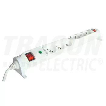   Tracon HRRKTF3/3, Forgatható+rögzíthető+kapcsoló+túlfesz, csapos 6×FRENCH, 3m, max.16A, 250VAC, 3680W, 3x1,5mm2, H05VV-F