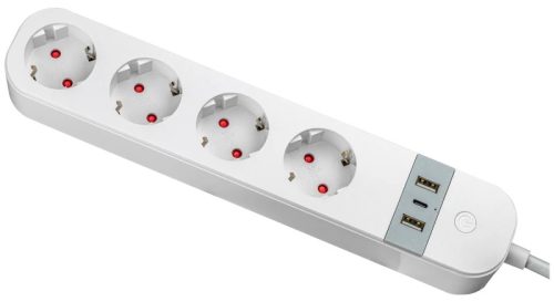 Tracon HSM4-2A1C-2M Okos többférőhelyes elosztósáv 4xSCHUKO, 2USBA, 1USBC, 240V, 16A, 3x1,5mm2, 1,5m