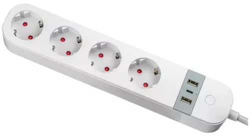 Tracon HSM4-2A1C-2M Okos többférőhelyes elosztósáv 4xSCHUKO, 2USBA, 1USBC, 240V, 16A, 3x1,5mm2, 1,5m