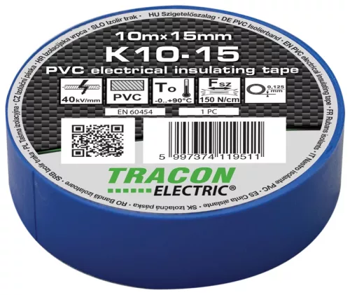 Tracon K10-15 PVC szigetelőszalag kék 10m 15mm