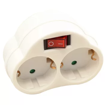 Tracon KACS2 csatlakozóaljzat adapter kapcsolóval 2 Schuko fehér