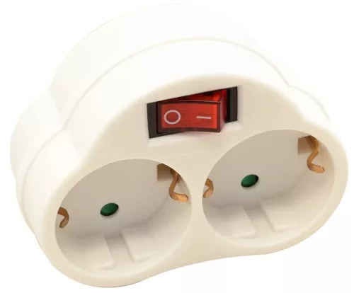 Tracon KACS2 csatlakozóaljzat adapter kapcsolóval 2 Schuko fehér