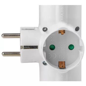   Tracon KACS3 Csatlakozóaljzat adapter kapcsolóval, fehér 3×SCHUKO, 250 VAC, 16 A, max. 3680 W