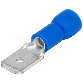   Tracon KCS6, Szigetelt rátolható csatlakozó csap, sárgaréz, kék 6,3×0,8mm, 2,5mm2