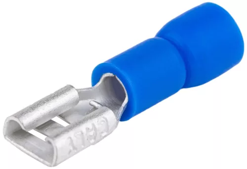 Tracon KCSH5, Szigetelt rátolható csatlakozó hüvely, sárgaréz, kék 4,8×0,8mm, 2,5mm2
