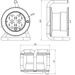 Tracon KD-4/15-B, Mini kábeldobos hosszabbító fémvázzal, hőkioldóval 4×SHUKO, 15m, 250V AC, 13A, 3×1,5mm2, H05VV-F, IP20