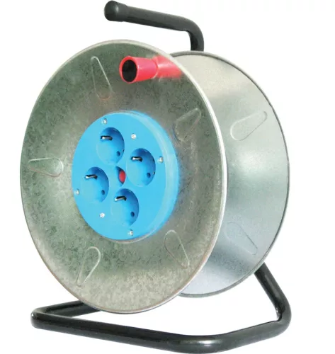 Tracon KD-DOB, Üres fém kábeldob, hőkioldóval 4×SCHUKO, IP20, max: 50 m, H05VV-F