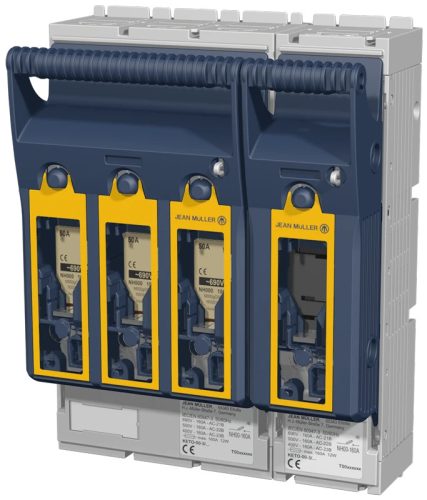 Tracon KETO-00-4/F, Szakaszolókapcsoló-biztosító, szerelőlapra, lapos csatlakozó 690VAC, 440VDC, 160A, 4P, NH00