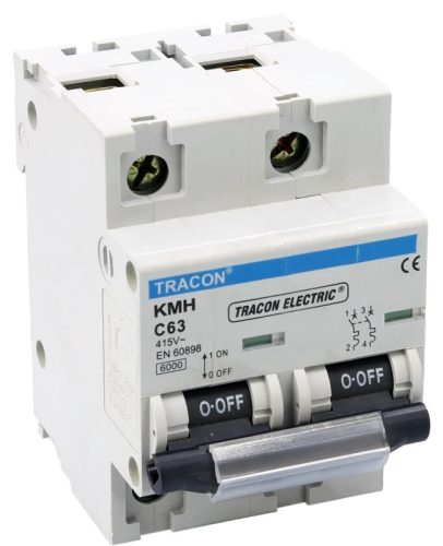 Tracon KMH-263, Kismegszakító, nagyáramú, 2 pólus, C karakterisztika 63A, 6kA