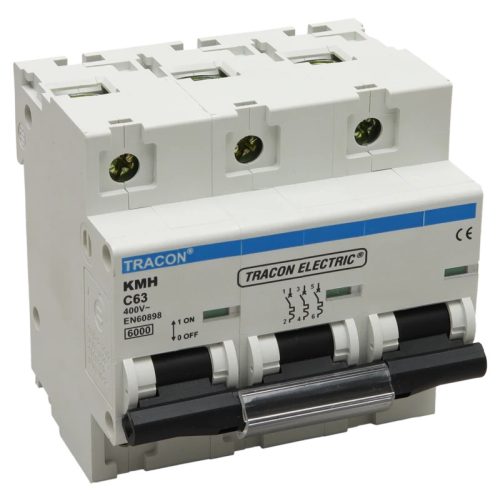 Tracon KMH-363, Kismegszakító, nagyáramú, 3 pólus, C karakterisztika 63A, 6kA