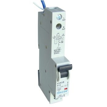   Tracon KVKV-6/03 Kombinált védőkapcsoló, 2P, 1 modul, C karakterisztika 6A, 30mA, 10kA, AC, E3