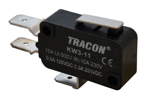 Tracon KW3-11 Helyzetkapcsoló, mikro, rugószáras 1×CO 10(3)A/230V, 15mm, 6,3x0,8 mm, IP00