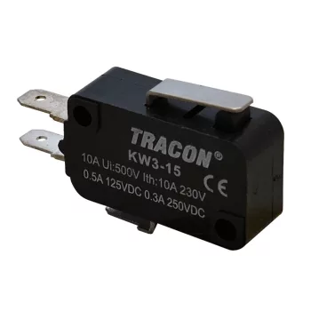   Tracon KW3-15 Helyzetkapcsoló, mikro, rugószáras 1×CO 10(3)A/230V, 15mm, 4,8x0,8 mm, IP00