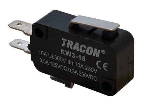Tracon KW3-15 Helyzetkapcsoló, mikro, rugószáras 1×CO 10(3)A/230V, 15mm, 4,8x0,8 mm, IP00