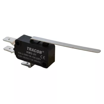   Tracon KW3-21 Helyzetkapcsoló, mikro, rugószáras 1×CO 10(3)A/230V, 52mm, 6,3x0,8 mm, IP00