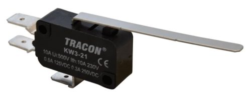 Tracon KW3-21 Helyzetkapcsoló, mikro, rugószáras 1×CO 10(3)A/230V, 52mm, 6,3x0,8 mm, IP00