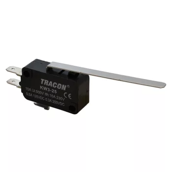   Tracon KW3-25 Helyzetkapcsoló, mikro, rugószáras 1×CO 10(3)A/230V, 52mm, 4,8x0,8 mm, IP00