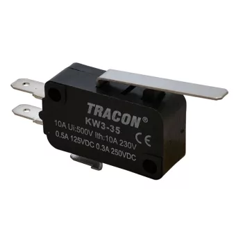   Tracon KW3-35 Helyzetkapcsoló, mikro, rugószáras 1×CO 10(3)A/230V, 28mm, 4,8x0,8 mm, IP00